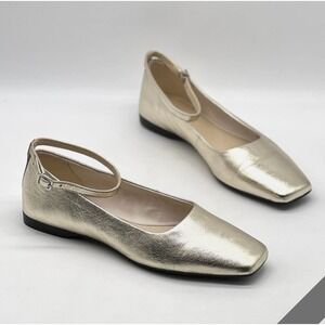 NEW Vagabond Delia Gold Leather Square Toe Ballet Flats‎ Ankle Strap EU 39 US 9